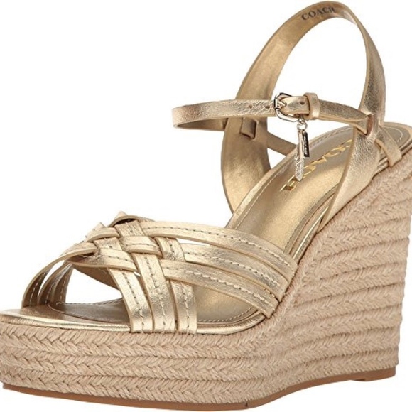 Coach Gold Jute Platform Wedge Sandals - Picture 2 of 4
